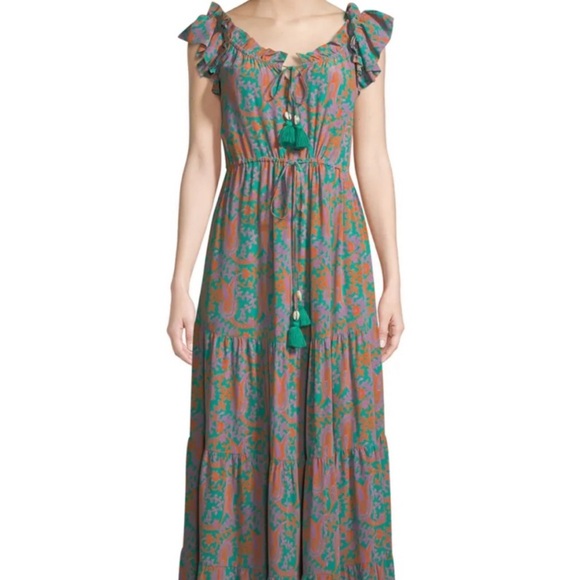 Figue Gianna Tassel Tiered Ruffle Silk Maxi Dress, Size Small - Picture 2 of 9